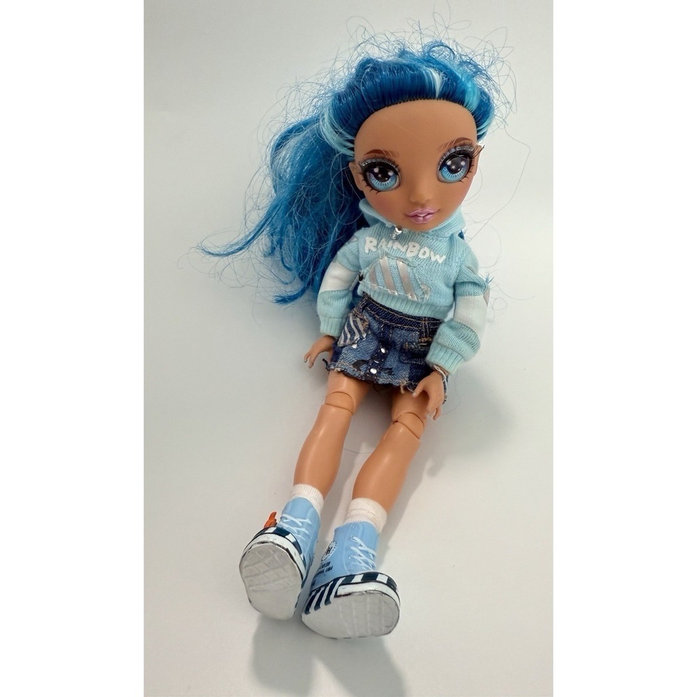 Rainbow High Doll Blue Hair Fashion Doll Jeans Skirt Hoodie Outfit